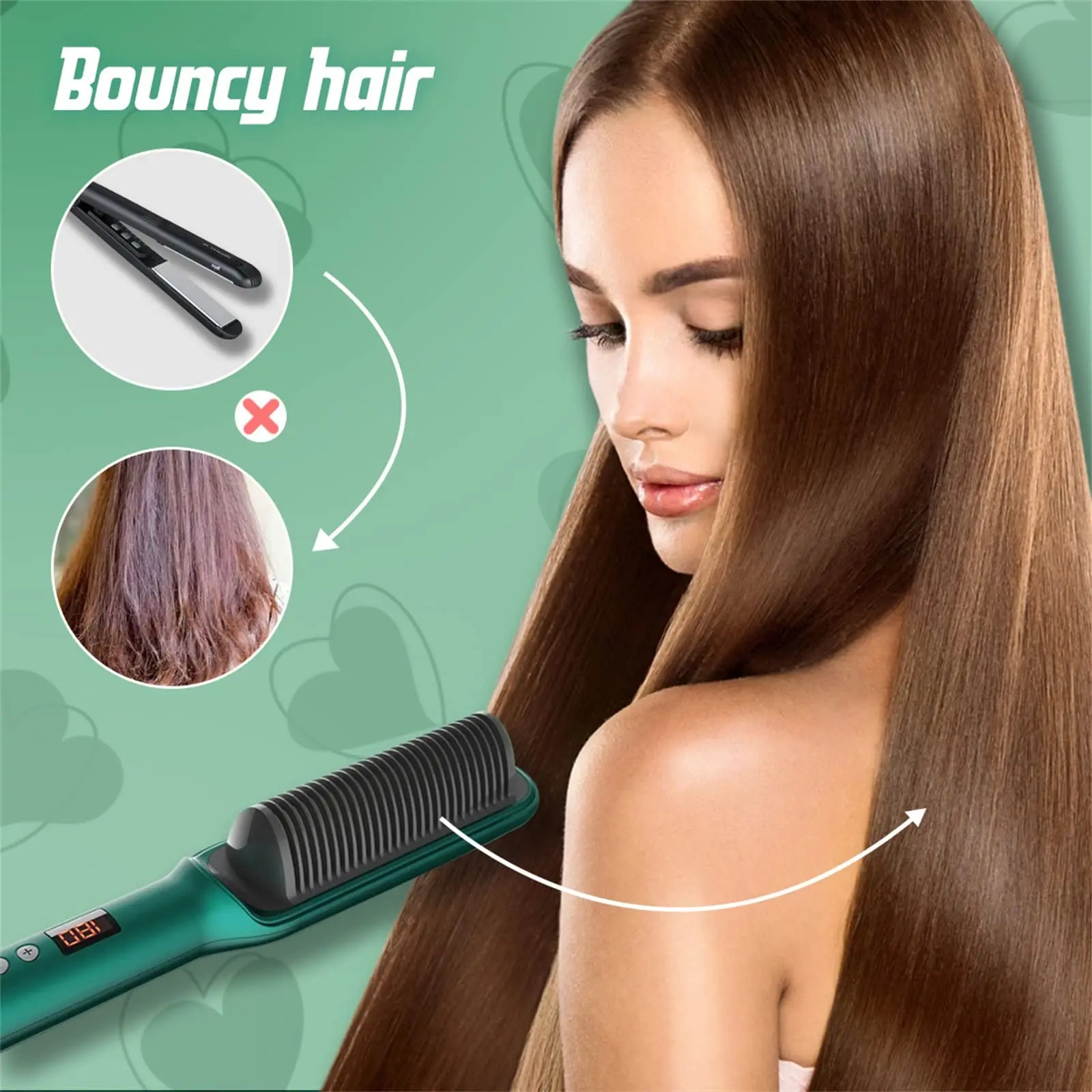 2-in-1 Electric Hair Straightening Brush – Negative Ion Heated Styling Comb with 5 Temperature Settings & 10s Fast Heating - Image 6