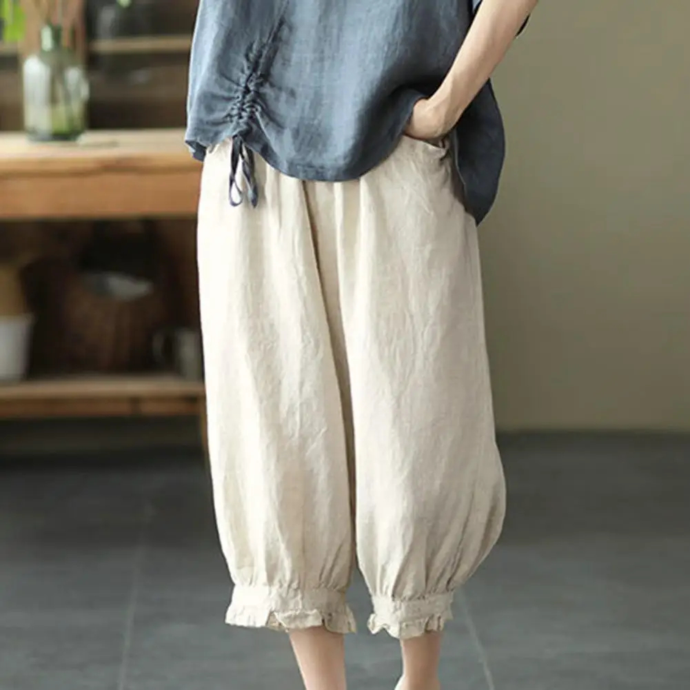 Cotton Linen Women’s Harem Pants – Elastic Waist Loose-Fit Cropped Trousers for Spring & Summer - Image 6