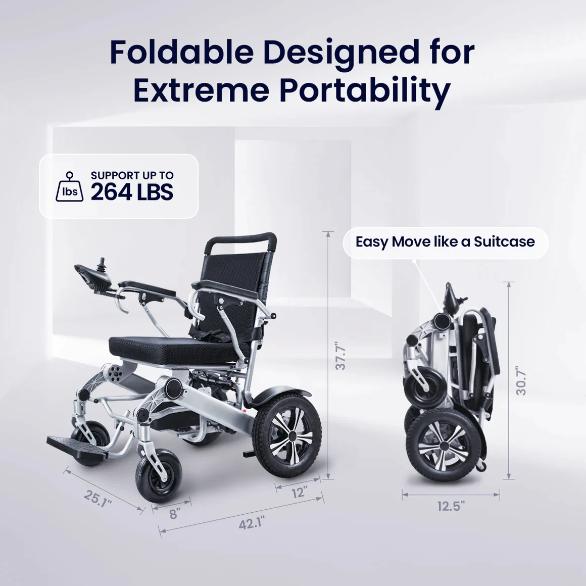 Electric Wheelchair for Adults – Lightweight, Foldable, Portable, All-Terrain Motorized Chair (264 lbs Capacity) - Image 6