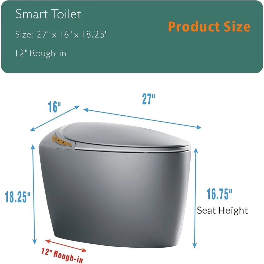 12" One-Piece Smart Toilet – Egg-Shaped Auto Flush, Foot Sensor, Night Light & Built-In Bidet Seat - Image 7